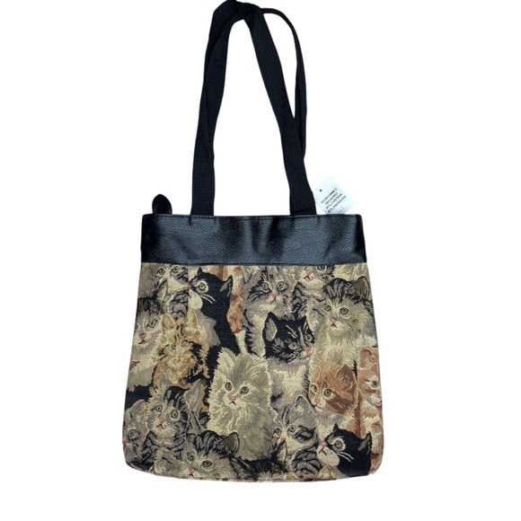 New NOS Vintage 90s 00s Y2K Cat Tapestry Tote Bag Shoulder Bag Kitty Cat Lady - Picture 1 of 4